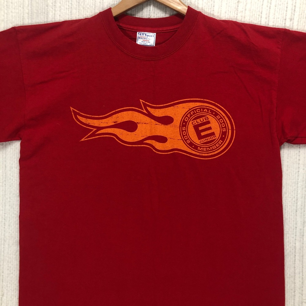 Vintage All Sport Maxweight Club E Junior 2005 Flame Graphic T-Shirt Red Large